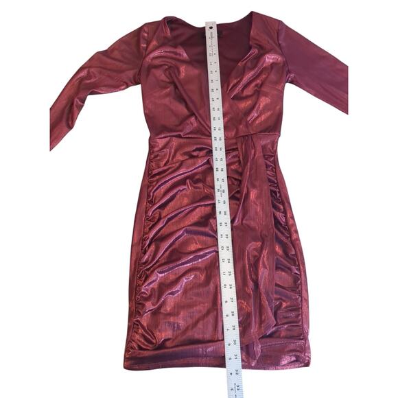 BCX Dress Size Small Red Long Sleeve Faux Wrap Surplice Long Sleeves - Picture 5 of 10